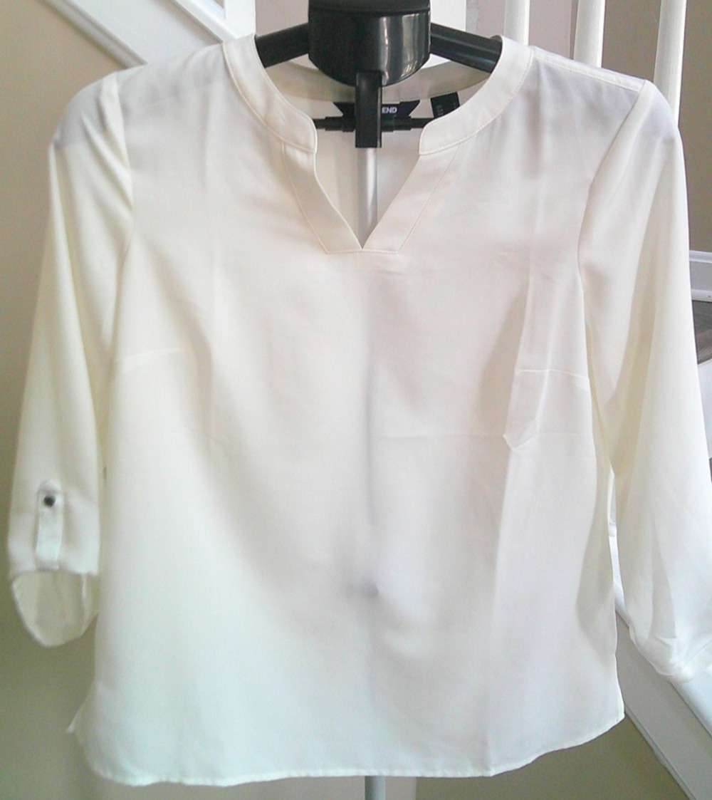 Lands' End Outfitters White Women's 4 petite Button-down, V neck, Blouse